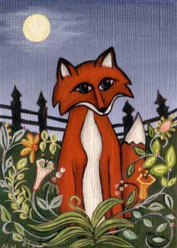 September - "The Fox In Our Garden" by Nancy A. Hron, West Bend WI - Acrylic - SOLD